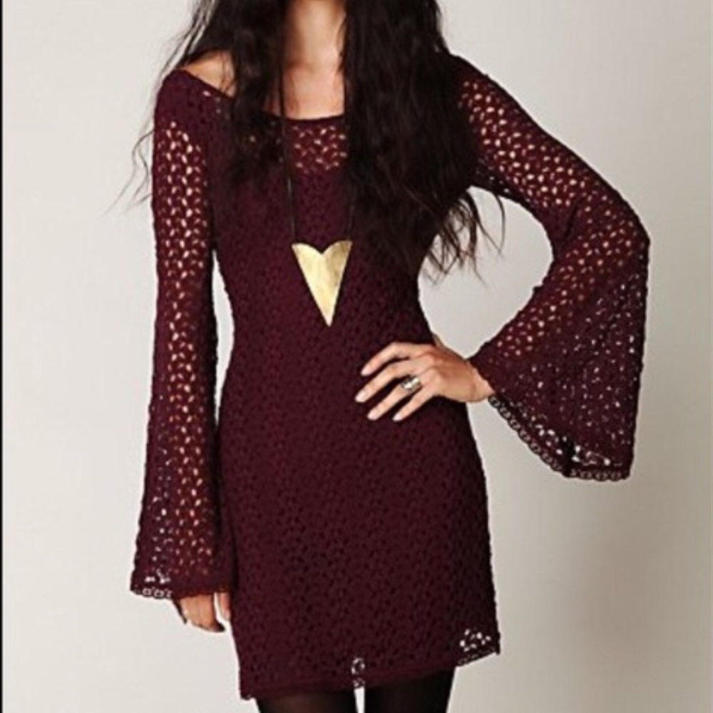 Free People Crochet Dress with Bell Sleeves